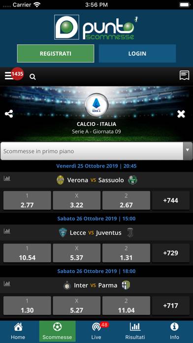 PuntoScommesse Schermata dell'app