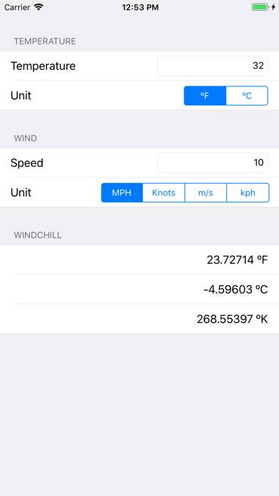 Windchill Temperature App screenshot