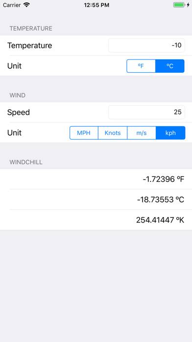 Windchill Temperature App screenshot