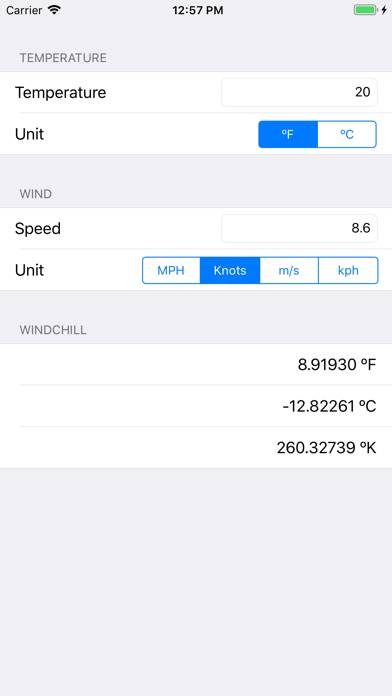 Windchill Temperature App screenshot