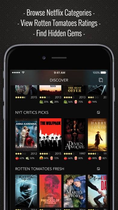 Discover Premium : for Netflix Unlimited with Rotten Tomatoes Ratings and Queue Pro App screenshot #1