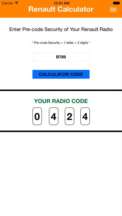 Renault Radio Code Captura de pantalla de la aplicación #2