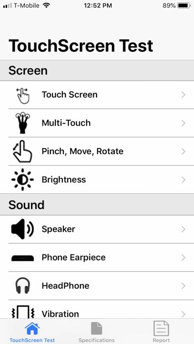 Touchscreen Test Schermata dell'app #1