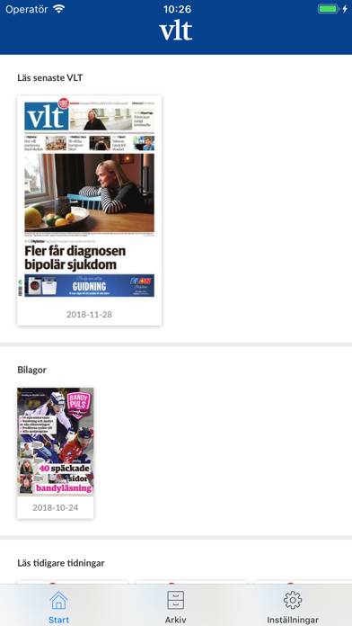 VLT e-tidning App skärmdump