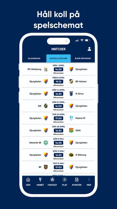 DIF Fotboll Live App skärmdump