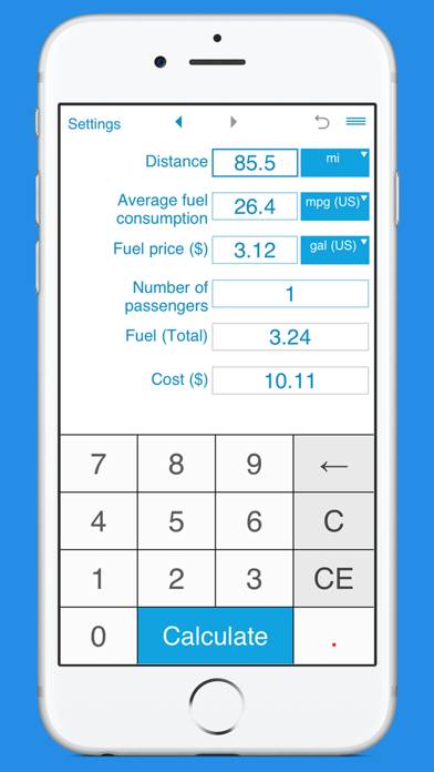 Trip fuel cost calculator App screenshot #1