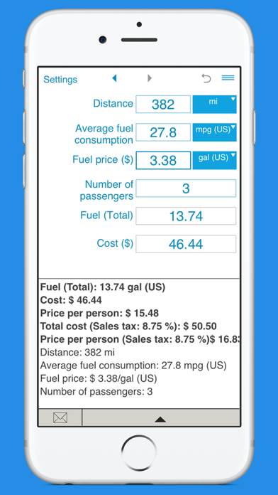 Trip fuel cost calculator screenshot #2