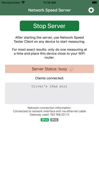 Network Speed Tester Server Bildschirmfoto