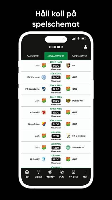 GAIS Live App skärmdump
