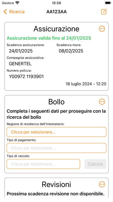 Scanner Veicoli Schermata dell'app