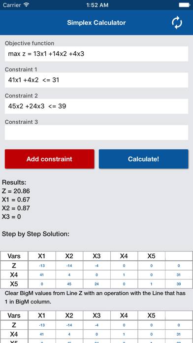 Simplex Calculator screenshot