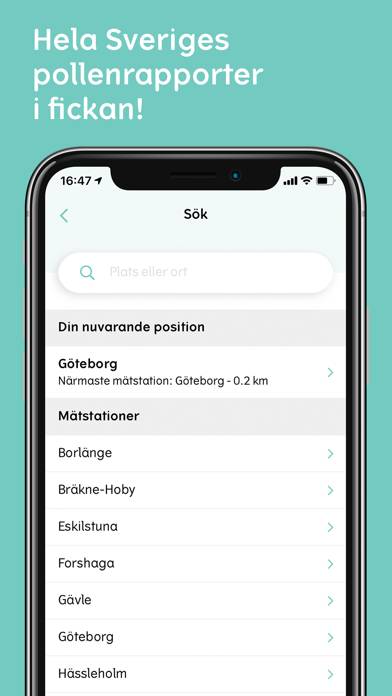 Pollenkoll App skärmdump