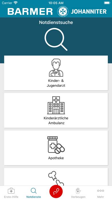 Kindernotfall-App App-Screenshot