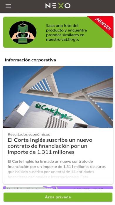 NEXO, El Corte Inglés captura de pantalla