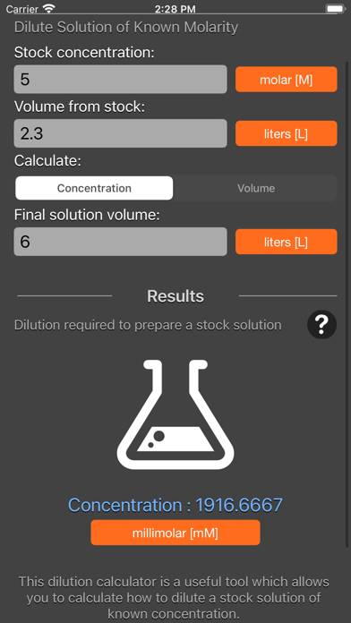 Solution Dilution Calculator App screenshot