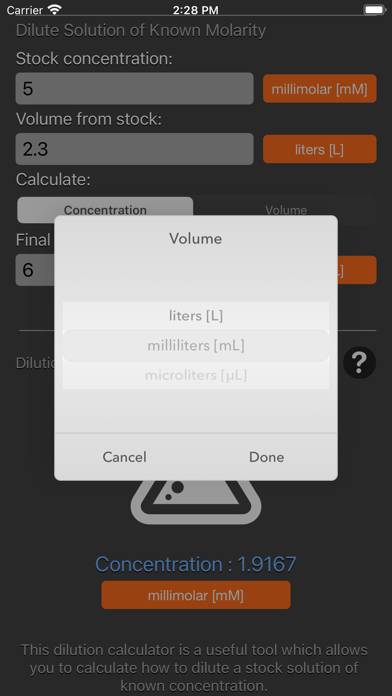 Solution Dilution Calculator App screenshot