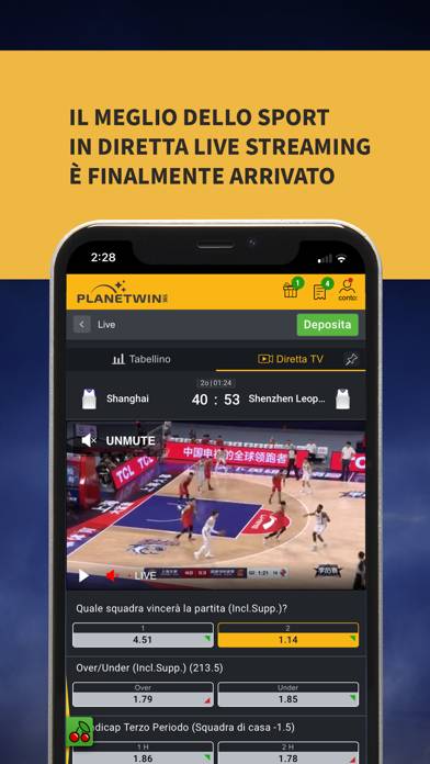 Planetwin365 Scommesse Online Schermata dell'app