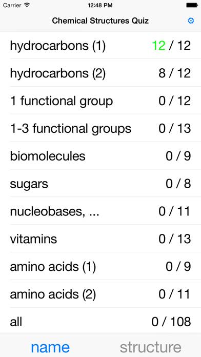 Chemical Structures Quiz Captura de pantalla de la aplicación #1