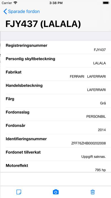 Fordonsdata App skärmdump