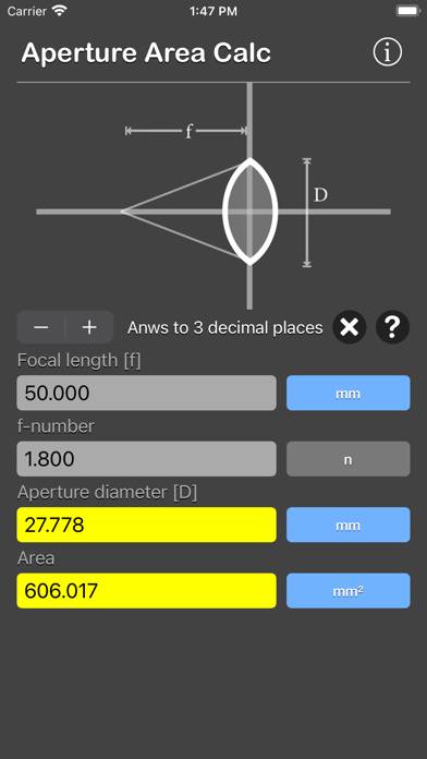 Aperture Area Calculator App skärmdump