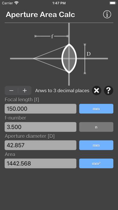 Aperture Area Calculator App skärmdump