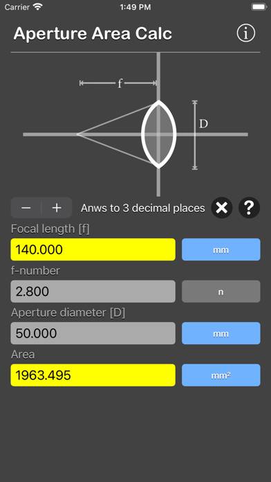 Aperture Area Calculator App skärmdump