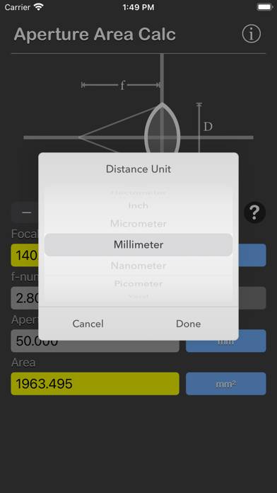 Aperture Area Calculator App skärmdump