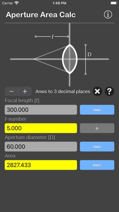 Aperture Area Calculator App skärmdump