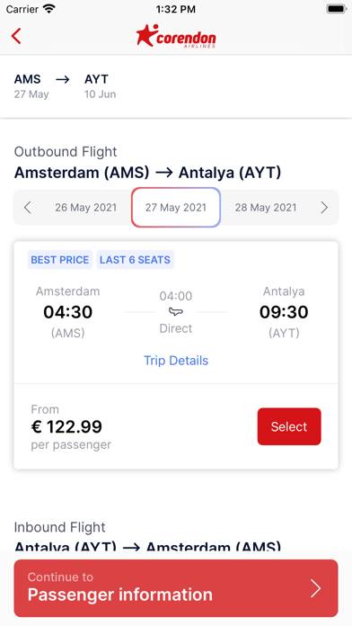 Corendon Airlines Book Flight App-Screenshot