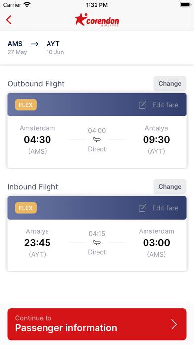 Corendon Airlines Book Flight App-Screenshot