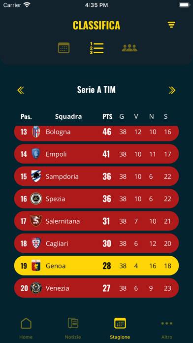 Genoa App Ufficiale Schermata dell'app