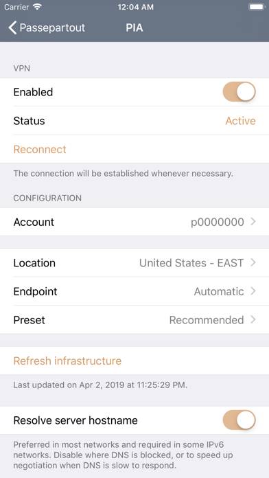 Passepartout, VPN Klient App skärmdump