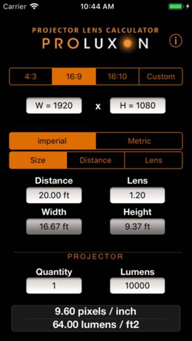 Projector Lens Calculator App-Screenshot #1