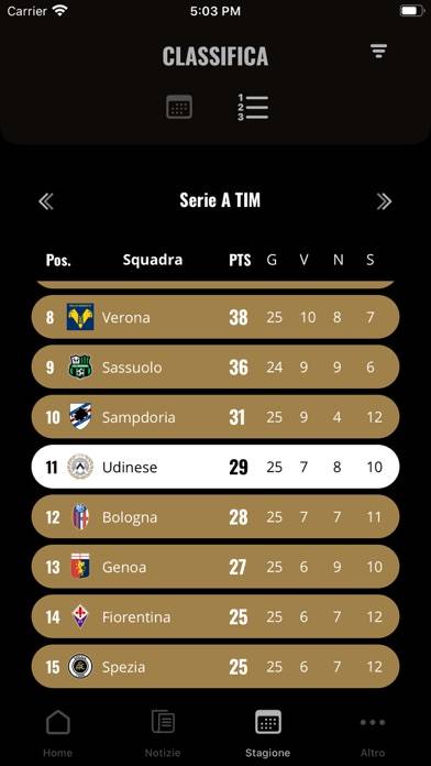 Udinese Calcio App Ufficiale Schermata dell'app