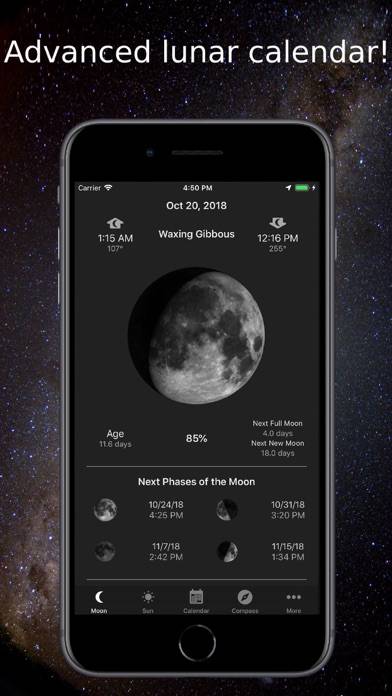 Moon Phase Calendar & Compass Bildschirmfoto
