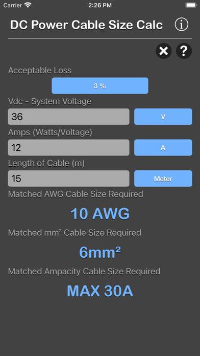 DC Power Cable Size Calc