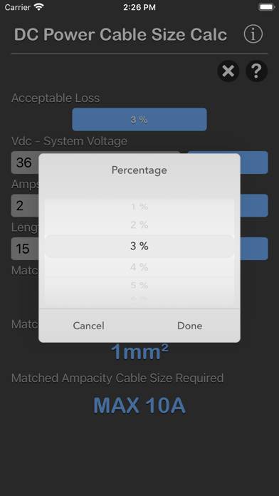 DC Power Cable Size Calc App skärmdump