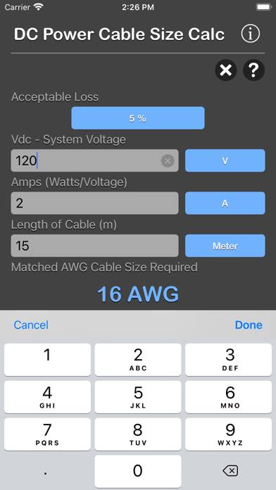 DC Power Cable Size Calc App skärmdump