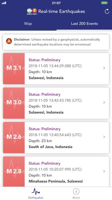 BMKG Real-time Earthquakes Capture d'écran de l'application