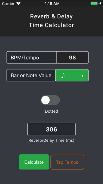 Reverb & Delay Time Calculator Captura de pantalla de la aplicación #1