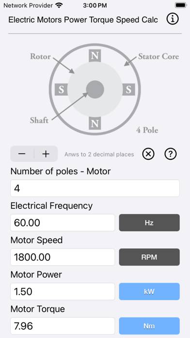 Electric Motors Speed Calc Bildschirmfoto