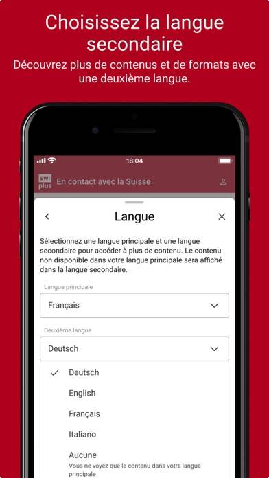 SWIplus de Swissinfo Capture d'écran de l'application