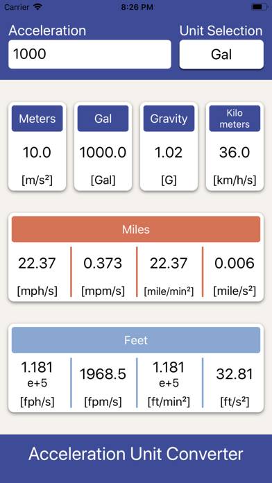 Acceleration Unit Converter App screenshot