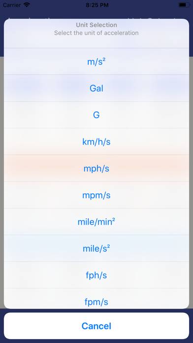 Acceleration Unit Converter App screenshot