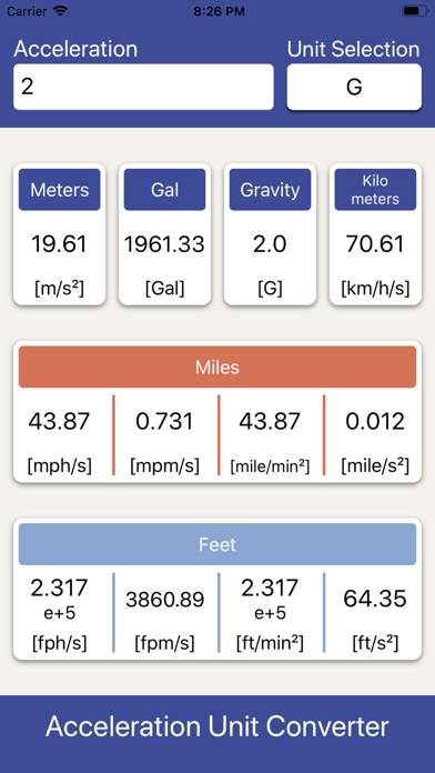 Acceleration Unit Converter App screenshot