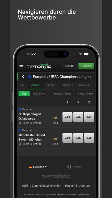Tiptorro App-Screenshot