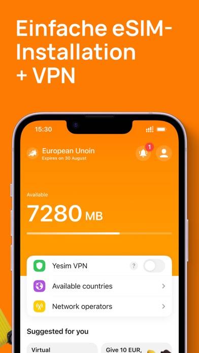 Yesim: Reisen eSIM, Internet App-Screenshot