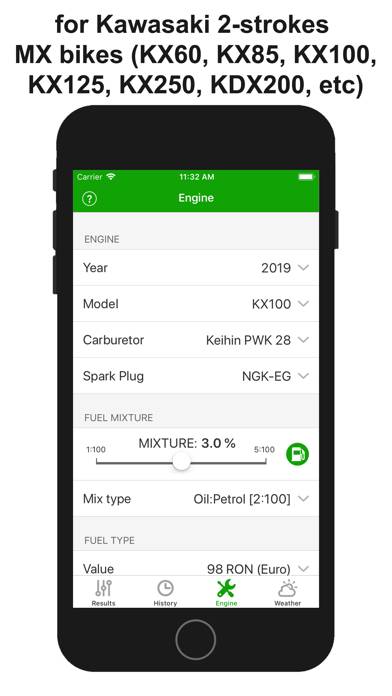 Jetting Kawasaki KX 2T Moto App screenshot #3
