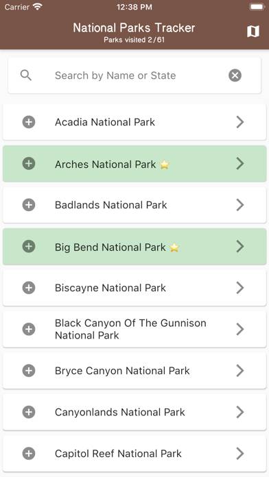 National Parks Tracker App screenshot