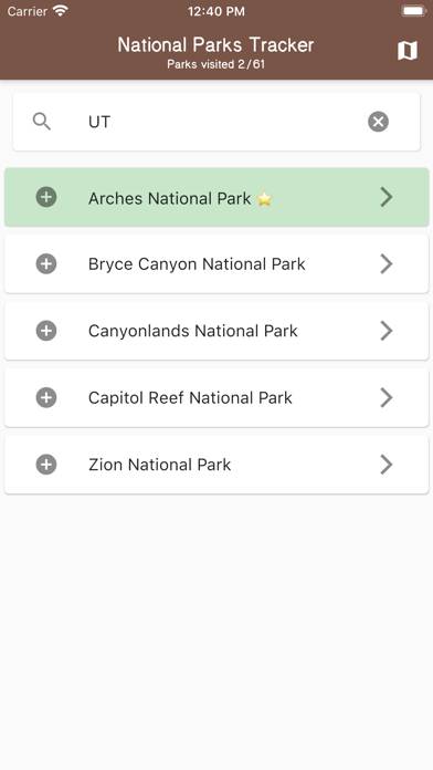 National Parks Tracker App screenshot